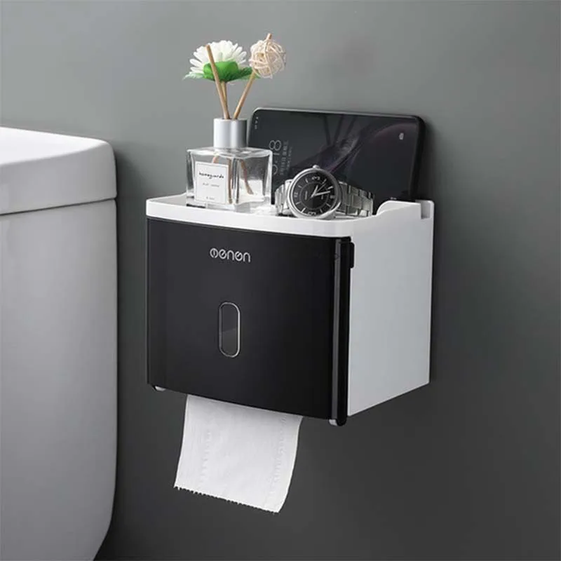 Toilet Paper Holder Waterproof Storage Box Wall Mounted