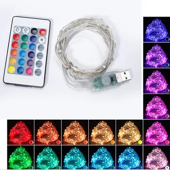 

RGB 16 Color Copper Lamp String 24-keys Remote Control Battery Box 5M 50 Leds Light String Adjustable Usb Colorful Copper Lamps