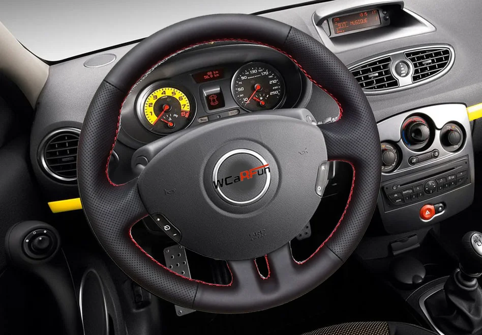 WCaRFun Hand-Stitched Genuine Leather Car Steering Wheel Cover for Renault Clio 3 2008 2009 Clio dynamics 2008 clio mk 3 2010