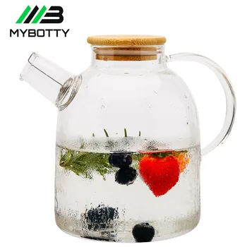 

MYBOTTY 1L/1.6L Large Capacity Borosilicate Glass Teapot Heat Resistant Clear Water Bottle Filters Flower TeaPot With Bamboo Lid