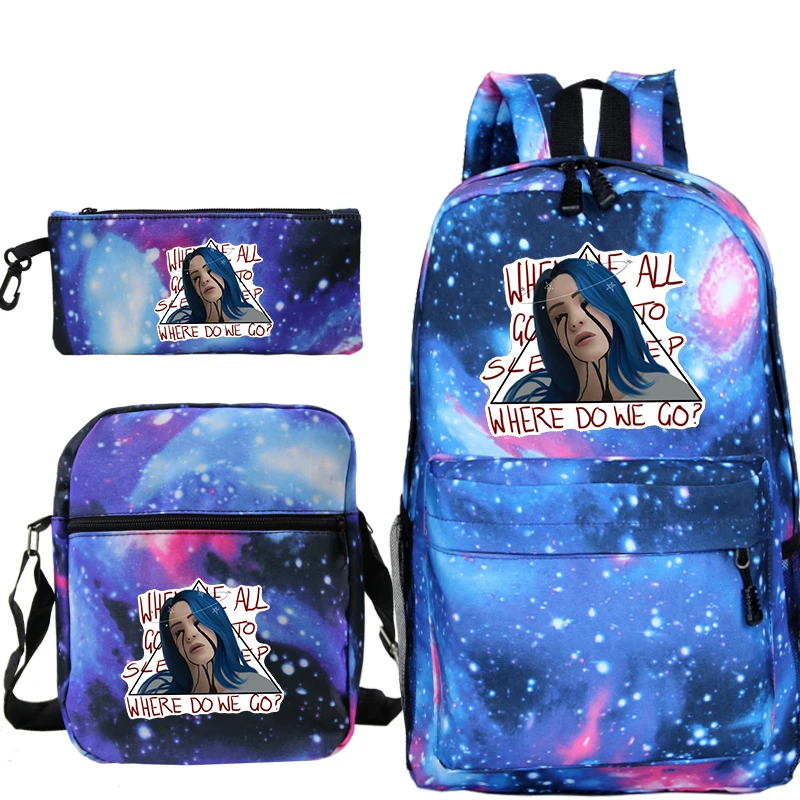 Billie Eilish 3 шт./компл. школьные сумки для подростков, для мальчиков и девочек, рюкзак Для женщин Для мужчин Billie Eilish Mochila Рюкзаки+ ручка сумки