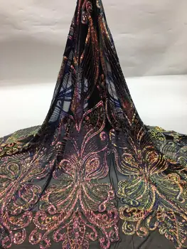 

newest muti color sequin Modern design French net lace fabric African sequins lace embroidery tulle lace fabric for party dress