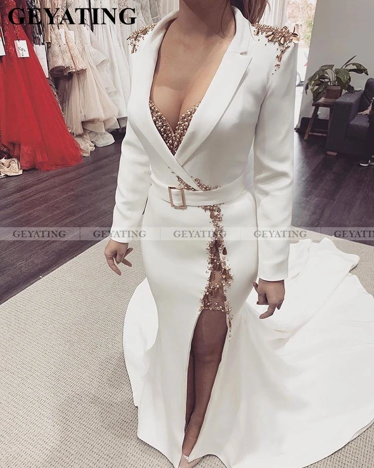 white mermaid long sleeve dress