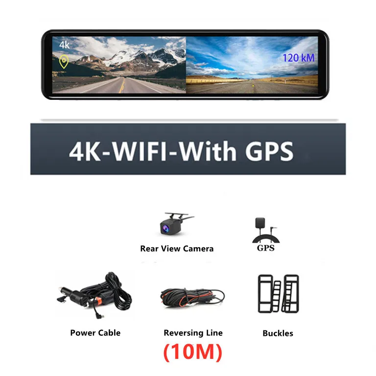 Dash Cam12 Inch 4K Video Recorder   WIFI Rear View Mirror GPS Track Car DVR Sony IMX415 Ultra HD 3840*2160P Camera for Phone App car camera system