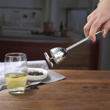 Профессиональный заварочный кухонный инструмент с длинной ручкой, ситечко для чая из нержавеющей стали, многоразовый пресс-тип, портативный домашний выдвижной