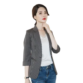 

Womens Blazer Casual Lady Business Attire Casual Stripe Seven-point Sleeve Small Suit Jacket Slim Suit Jacket Woman