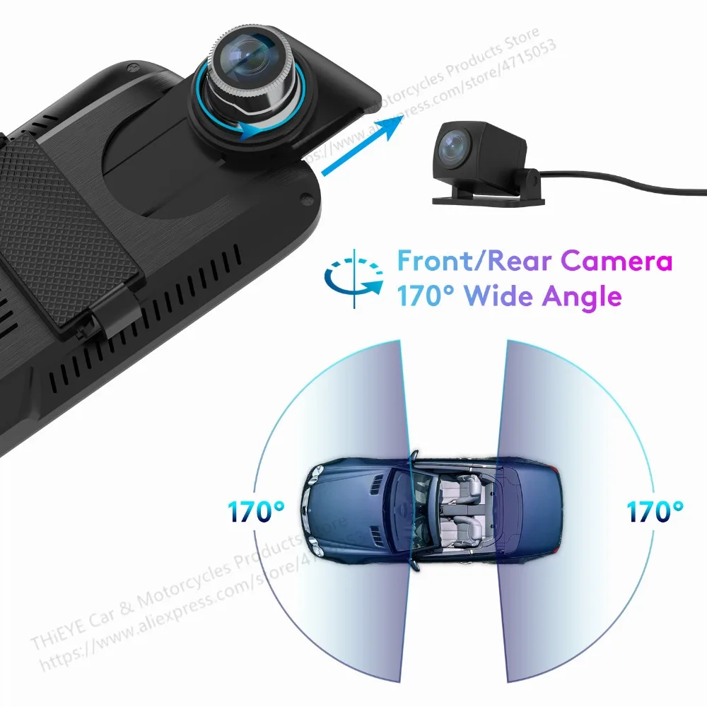 ThiEYE CarView 2 Автомобильный видеорегистратор камера 10 дюймов Full HD 1080P зеркало заднего вида видео регистратор с 720P двойной объектив регистрационная видеокамера