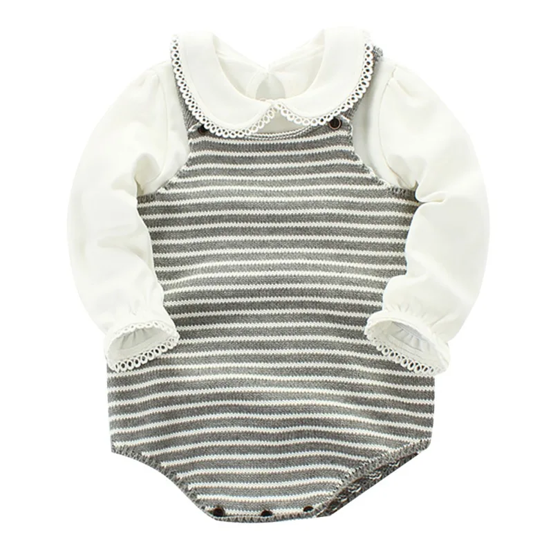 Зимний свитер для маленьких девочек; вязаная теплая одежда без рукавов с милым полосатым принтом для малышей; боди; Одежда для новорожденных