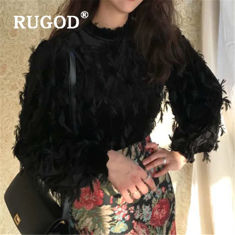 RUGOD, Новое поступление осени, женские блузки, водолазка с длинным рукавом, с кисточками, свободные, модные, элегантные, темпераментные Топы