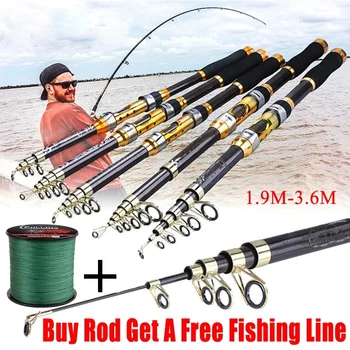 

Carbon Fiber Portable Fishing Rod Telescopic Surf Travel Ultra Light Spinning Fishing Pole+Fishing Line