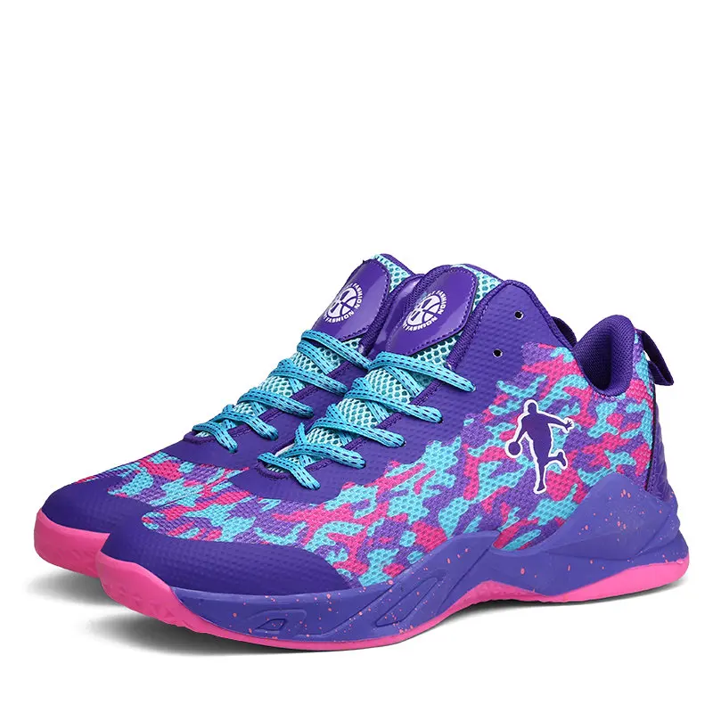 HUMTTO Jordan баскетбольные кроссовки мужские амортизирующие кроссовки мужские высокие ботинки уличная спортивная обувь мужские Противоскользящие кроссовки унисекс - Цвет: purple and blue