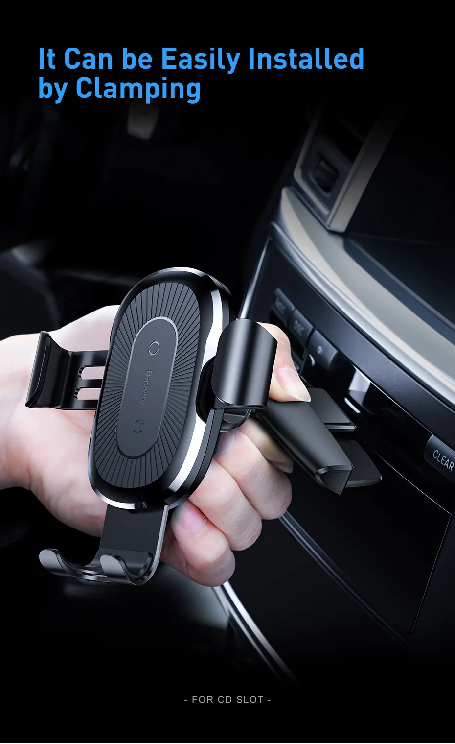 Беспроводная Автомобильная Подставка для телефона Baseus, 10 Вт, быстрая зарядка, держатель для Iphone 11 Pro, 4,0-6,5 дюймов, Гравитационный Авто слот для CD, поддержка, автомобильное крепление