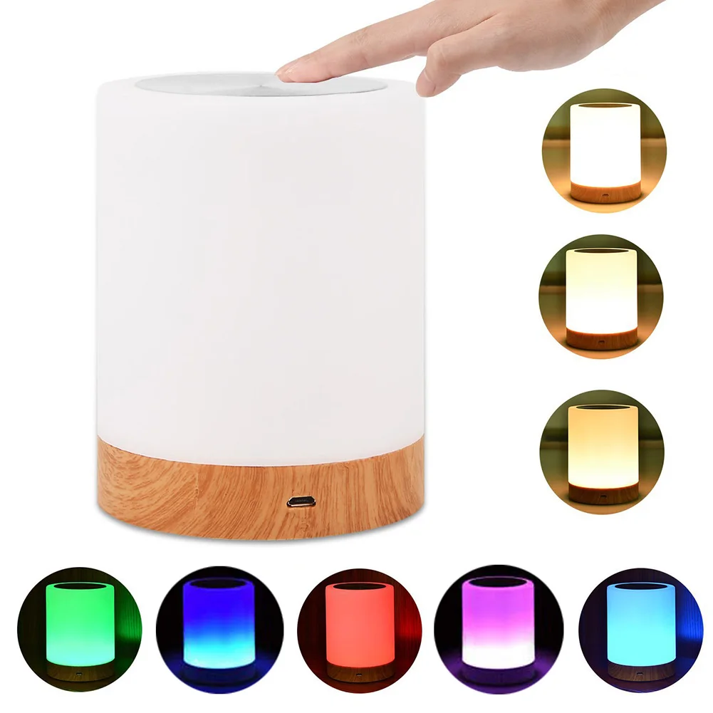 

Wood Grain Table Bedroom LED Colorful Portable Home Decor USB Night Light Atmosphere Touch Control Multicolor Gift Dimmable Lamp