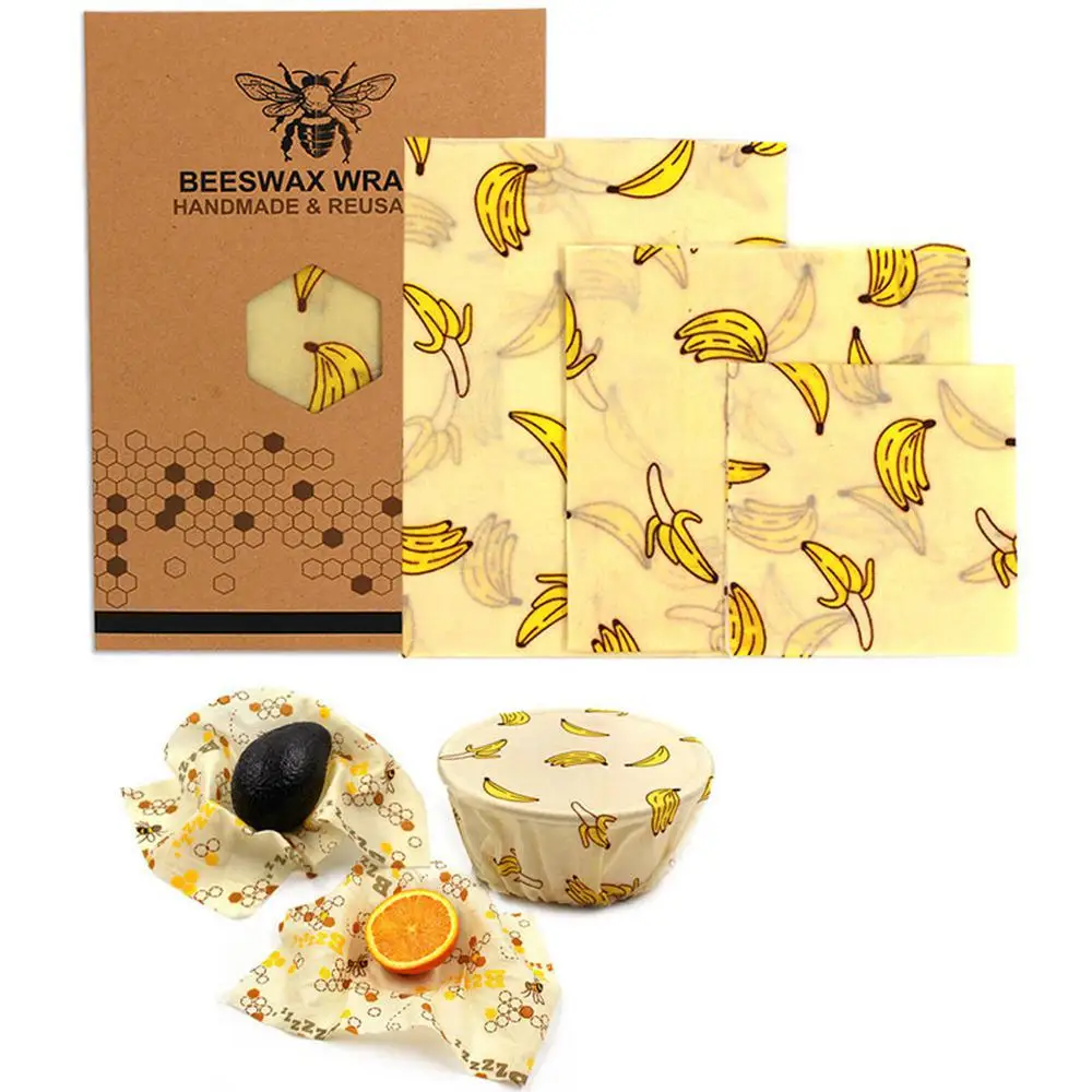 3pcs banana 4PCS Beeswax Food Wrap Reusable Eco Friendly Food Wrap Sandwich Bags Natural Fruit Bees Wax Cloth Kitchen Storage Tool - Цвет: 3pcs banana