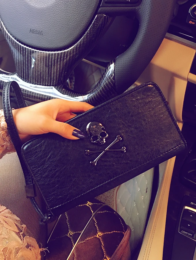 Wallet retro punk skull and crossbones clutch raindrop pattern color changing PU leather women wallet