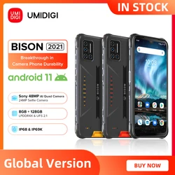 UMIDIGI BISON 2021 NFC Android 11 Smartphone IP68/IP69K Waterproof Rugged Phone 8GB+128GB 48MP Matrix Quad Camera FHD+ Display