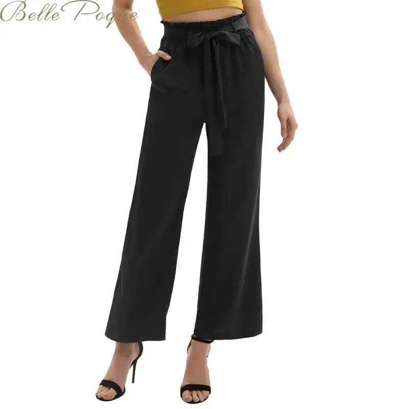 

Belle Poque new women pants casual straight pants women high waist loose bowing wide leg pants casual Trousers female