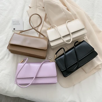

Fashion Solid Flap Bags for Women 2020 Summer Casual Crossbody Shoulder Bag Female PU Leather Lady Handbag Axillary Baguette Bag