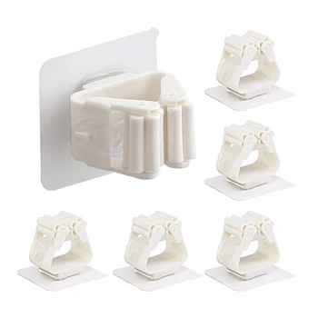 

Broom Mop Holder Gripper, Reusable Wall Mounted Storage Rack for Your Home, Kitchen and Wardrobe (6 Pack, White)