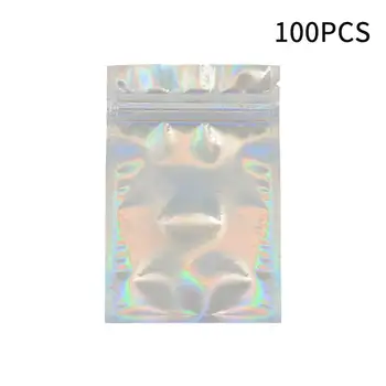 

100pcs Holographic Color Lashes Packaging Bags Zip Lock Food Storage Flat Resealable Gift Smell Proof Multifunction For Party