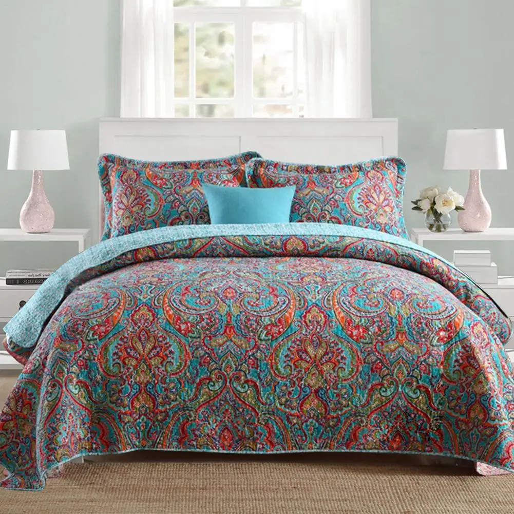 

3pcs/set Cotton Bedspread Quilt Sets Floral Pattern Coverlet Sofa Blanket Beddings For Home Hotel Bed Sofa Supplies