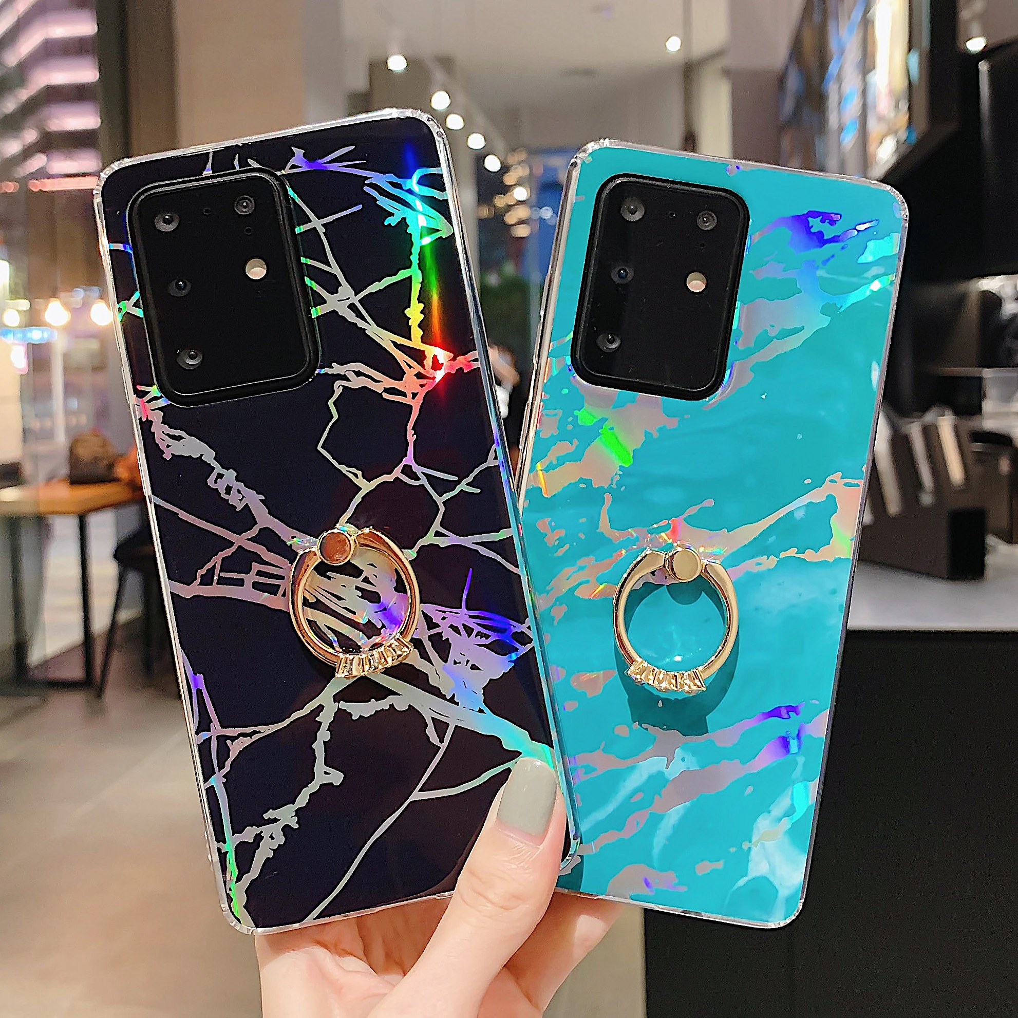 

Soft TPU Laser Marble Back Cover Case Ring Bracke For Samsung S8 S9 S10 S20 ultra Note 8 9 10 Plus A10 A20 A30s A70 A50s A40