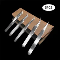 5 Pieces Set Eyelash Tweezer Bright Tweezers Lashes Extension Tweezer Stainless Steel Lash Clip Anti-static Eye Lash Tool Quewel 1