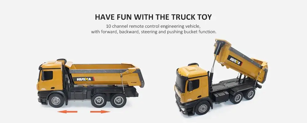 Huina 1573 RTR 2,4 GHz 10 каналов 1:14 дистанционное управление RC самосвал саморазрядный металлический автоматический демонстрационный светодиодный свет RC игрушка