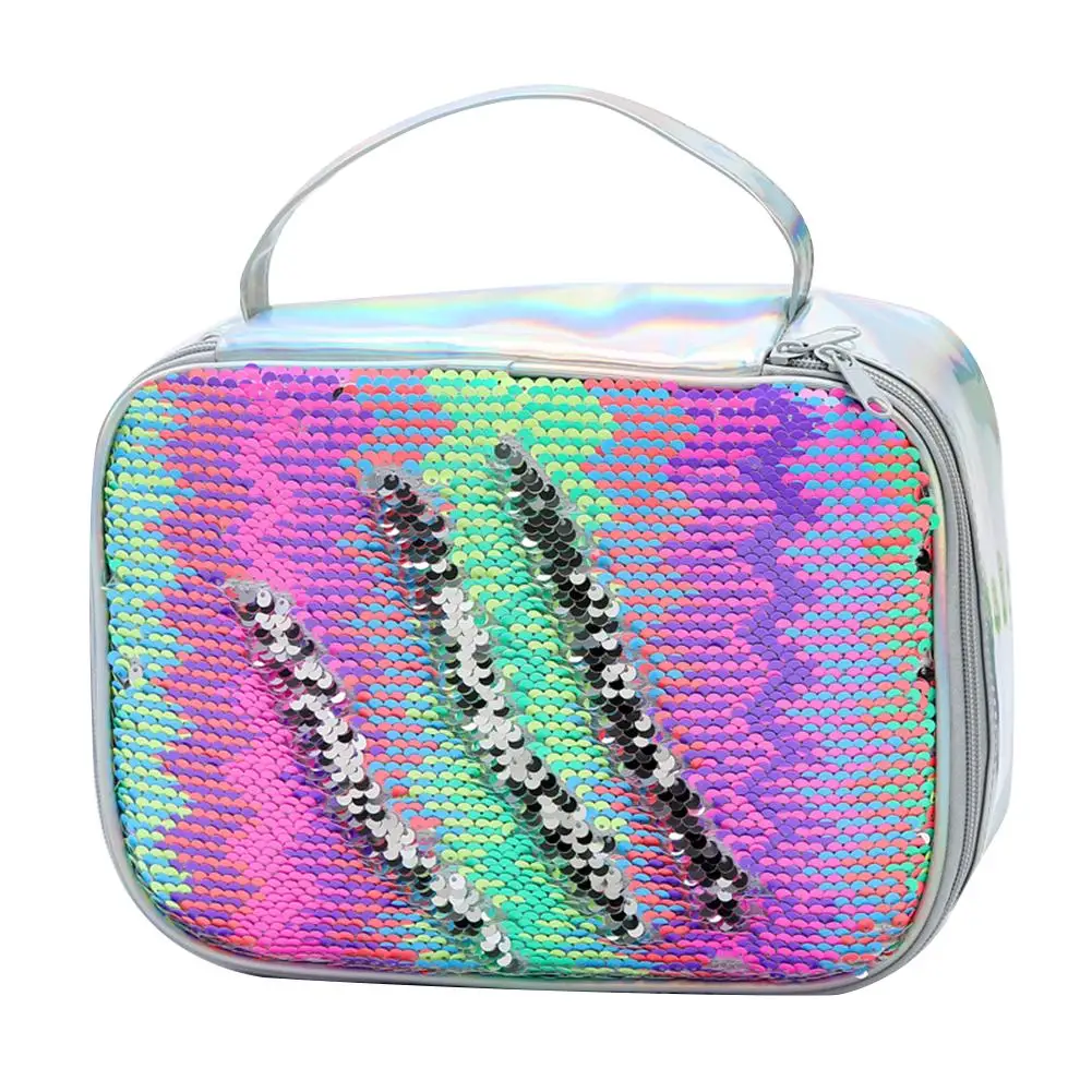 cuffslee Insulated Lunch Box Bag Mermaid Sequin Insulation Lunch Bag Childrens Portable Sequin Meal Package Aluminum Foil Preservation Bag