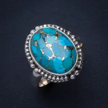 

Natural Turquoise Handmade Unique 925 Sterling Silver Ring 9 B1121
