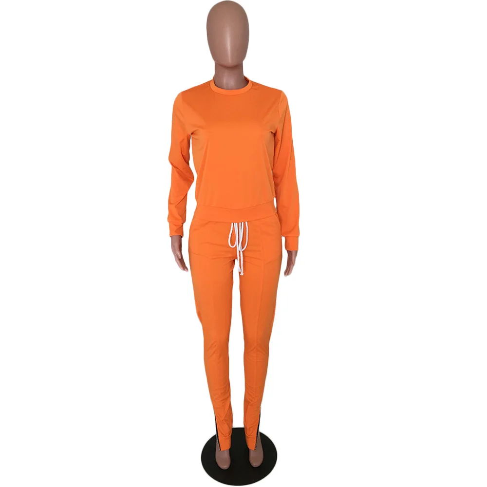 orange Zooefffbb/женский комплект 2 шт. спортивный костюм; осенне-зимняя одежда; топ с длинными рукавами и брюки; спортивные костюмы; комплекты из двух предметов - Цвет: orange