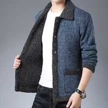Мужская осенне-зимняя теплая куртка, новые модные вязаные пальто с карманами, приталенное повседневное утепленное тонкое лыжное пальто из овечьей шерсти для мужчин