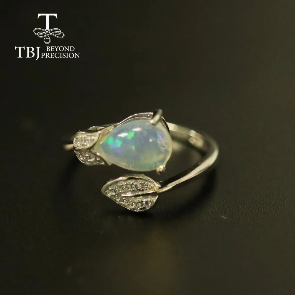 Leaf design Natural blacOpal Ring Pear 7*9mm 1ct black opal gemstone jewelry solid 925 sterling silver fine jewelry gift tbj Leaf design Natural blacOpal Ring Pear 7*9mm 1ct black opal gemstone jewelry solid 925 sterling silver fine jewelry gift tbj