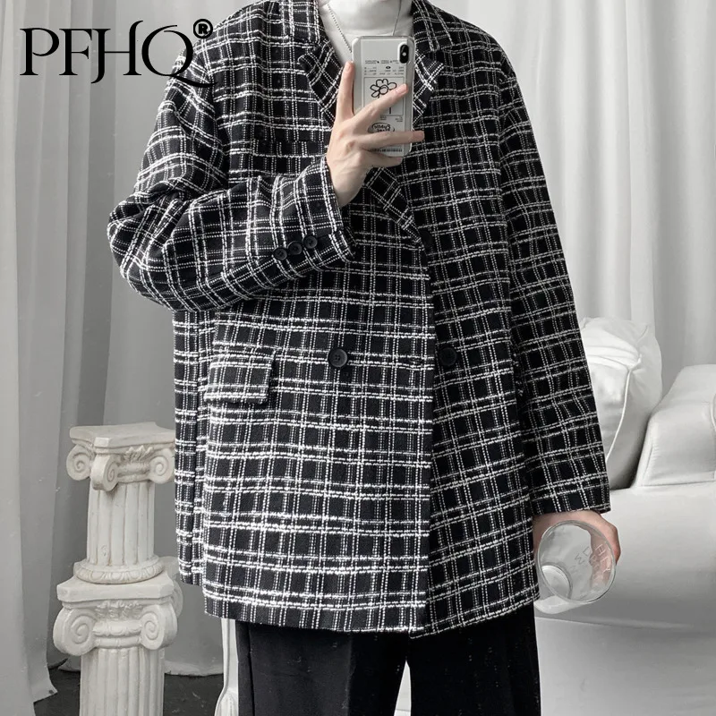 Мужской повседневный блейзер в клетку с двойным рядом пуговиц | Мужская одежда
