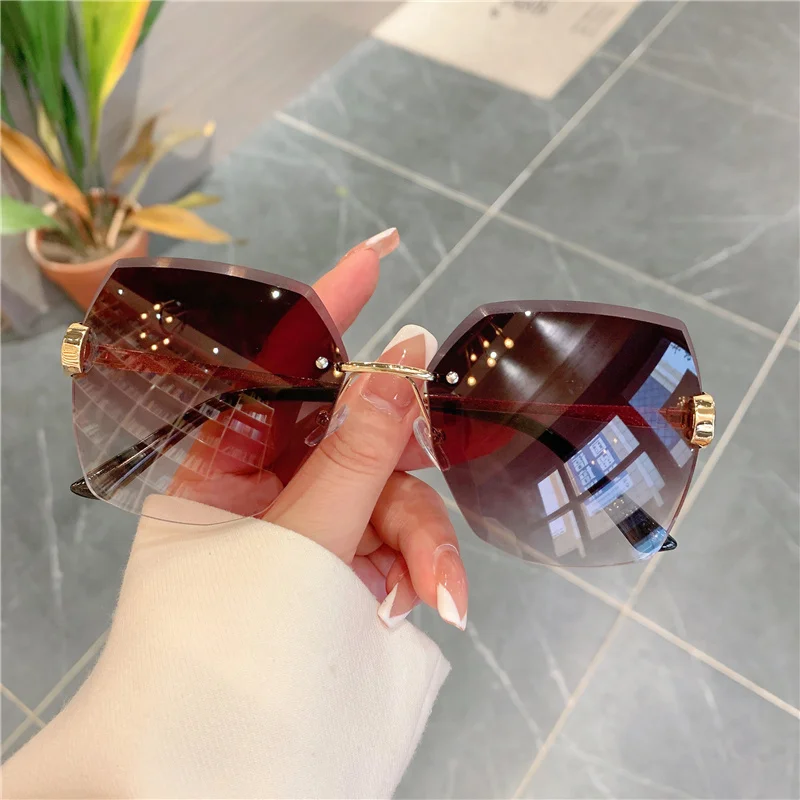 Luxury Clip Square Sunglasses For Women 2021 Fashion Retro Rimless Vintage Design Shades Sun Glasses Metal Golden Blue Glass sunglasses for women