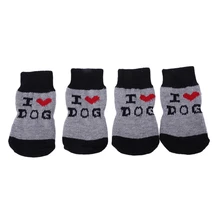 I Love Dog вязаные нескользящие носки для домашних животных серый черный