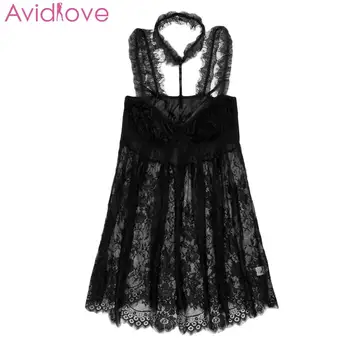 

Women Sexy Lace Tassel V-Neck Mesh See Through Nightdress Set