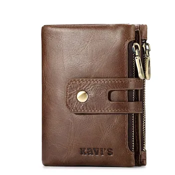 

Men's Short Wallet Genuine Leather Purse Fashion Double Zipper Buckle Large Capacity Men's Wallet