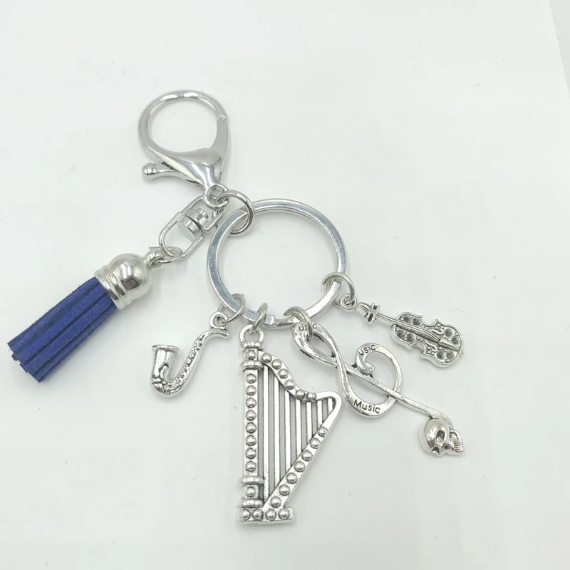 

Hot! 2019 New Music Festival Saxophone Keychain Guitar Skull Note Tassel Cute Keychain Jewelry Gift