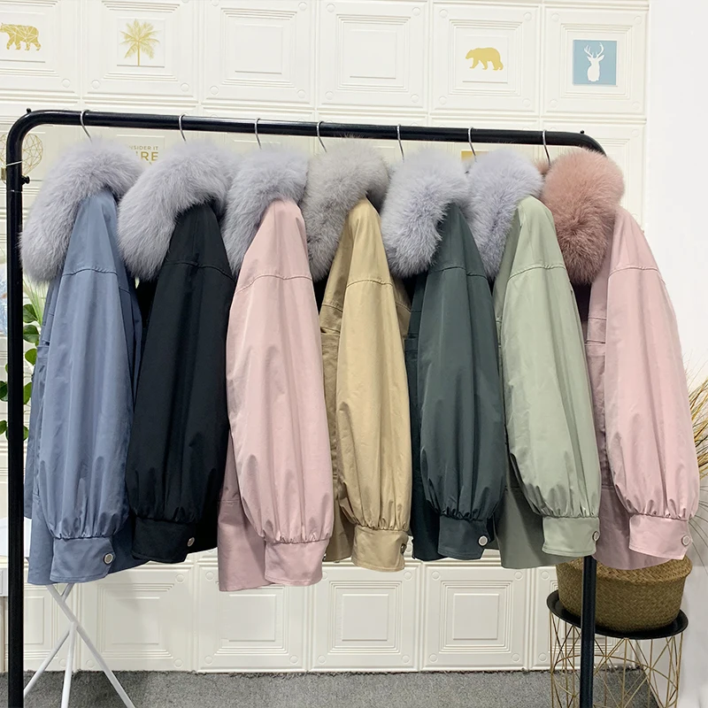 Discount 2019 new Parka Winter Real Fur Coat Jacket Women Natural Fox Fur Collar Detachable Rex Rabbit Liner Loose Outerwear 3