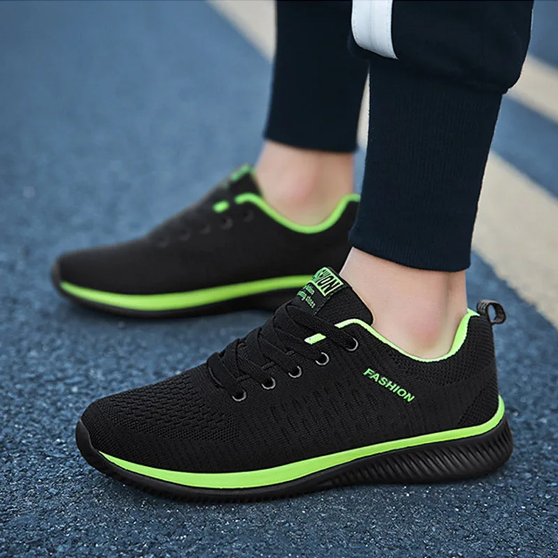 Мужские кроссовки из дышащего сетчатого материала; мужская повседневная обувь на плоской подошве со шнуровкой; мужские теннисные туфли; размеры 39-44 - Цвет: Green 9088