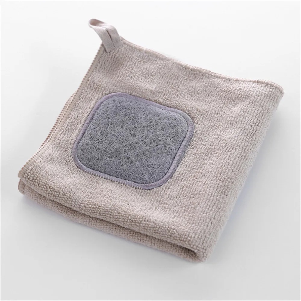 Hangable Scouring Pad Rag Dish Towel Super Absorbent Fiber Rag Kitchen Thickened Dish Cloth Coral Fleece Dish Cloth Kichen Tools