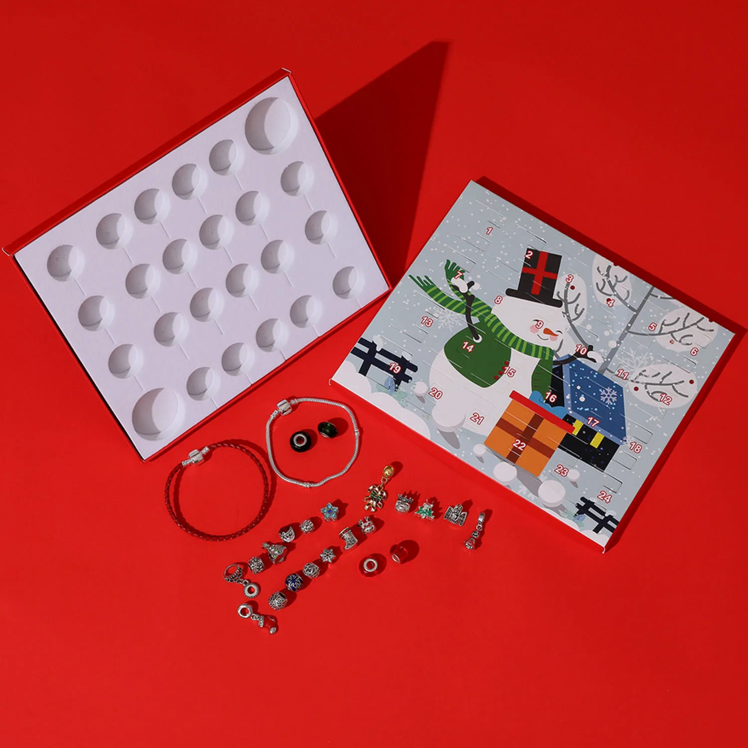 Behogar DIY Шарм браслет ювелирные изделия Advent календарь обратный отсчет Набор рождественских подарков Снеговик коробка для детей 2 цепи 22 бусины