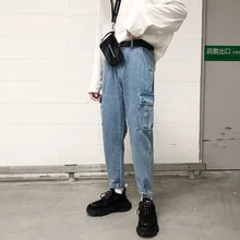 Autumn Jeans Men's Slim Fashion Embroidery Casual Jean Pants Men Streetwear Hip Hop Multi-pocket Tooling Denim Trousers Mens