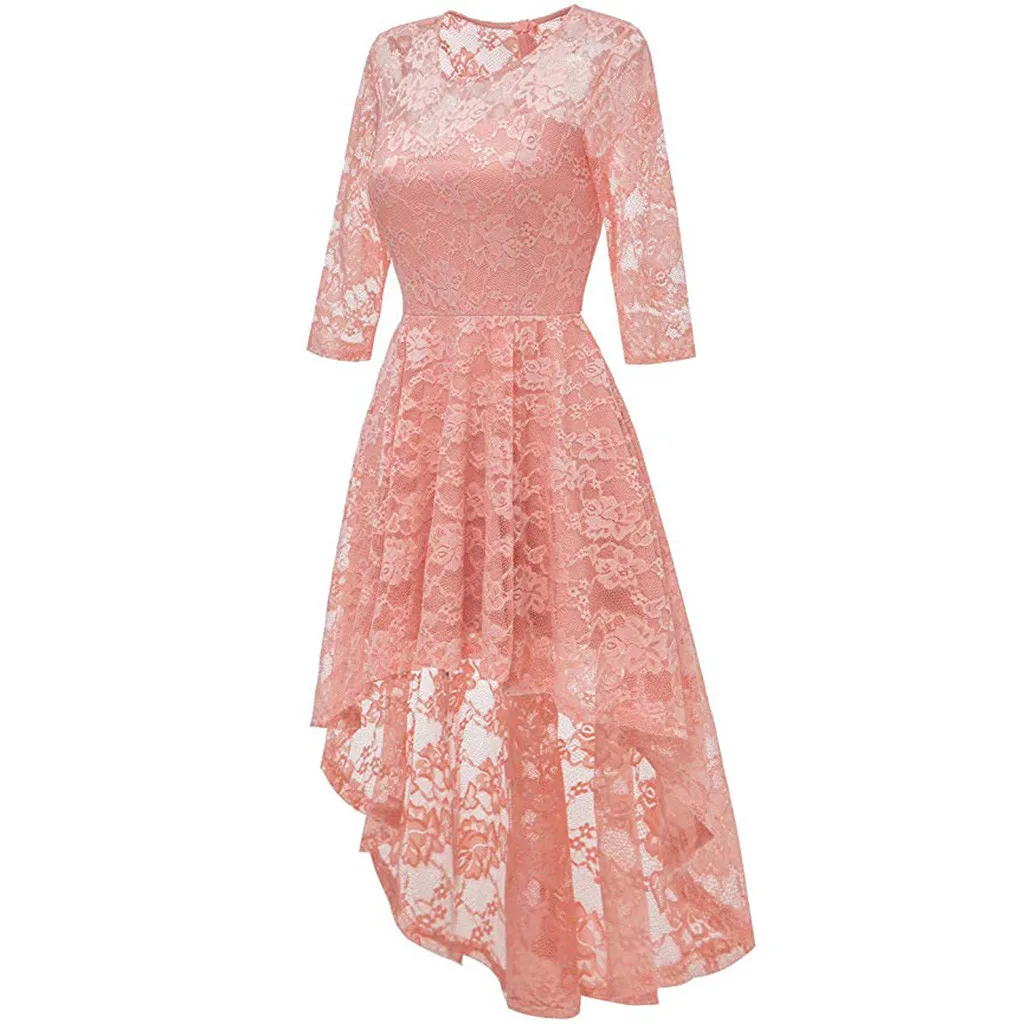 Lace Dress Women Vintage Half Sleeve Fancy Party Dress Elegant Solid Lace Hollow Out Dress Princess Dress Femme Vestidos T3