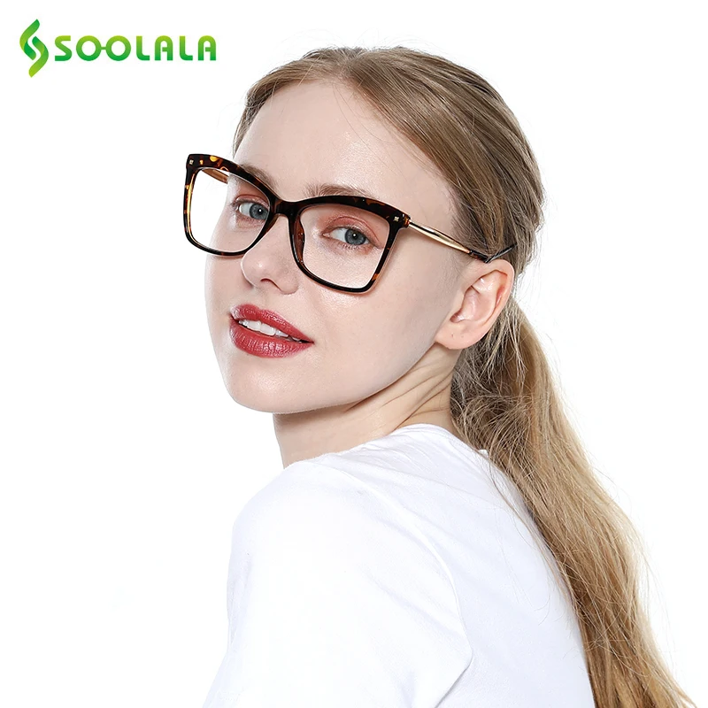 SOOLALA заклёпки кошачий глаз очки для чтения женские большие очки Рамка увеличительные очки для пресбиопии с диоптрием 0,5 0,75 1,25 до 5,0