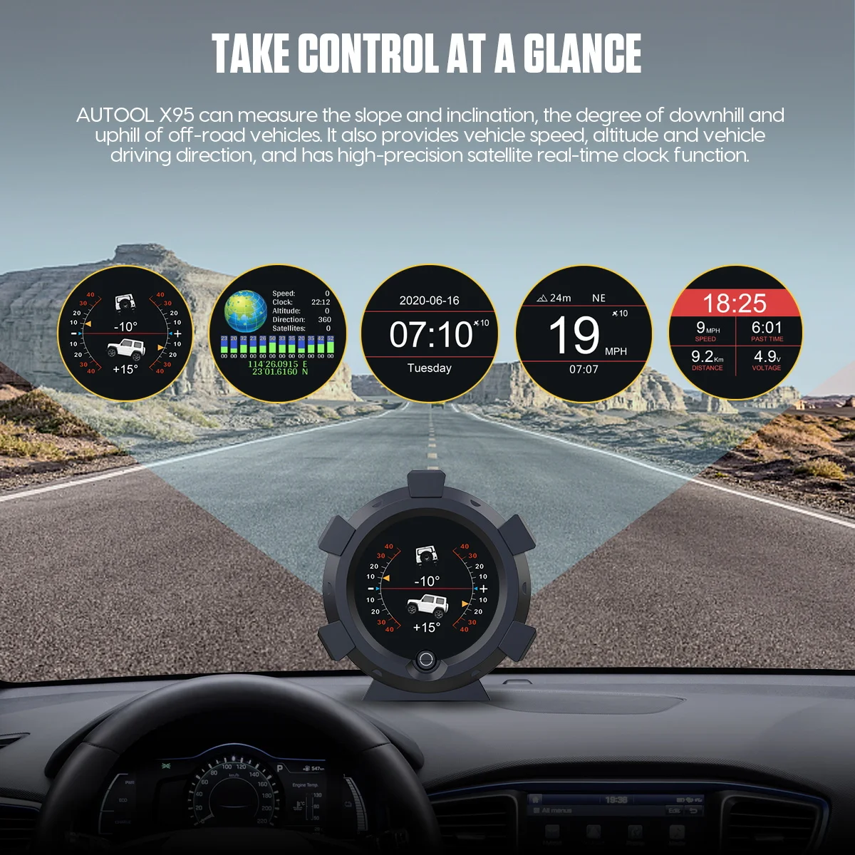 AUTOOL X95 Car GPS Speed Meter Inclinometer Slope Gauges Off-road Vehicle  Multifunction HUD Head Up Display Speedometer 4x4