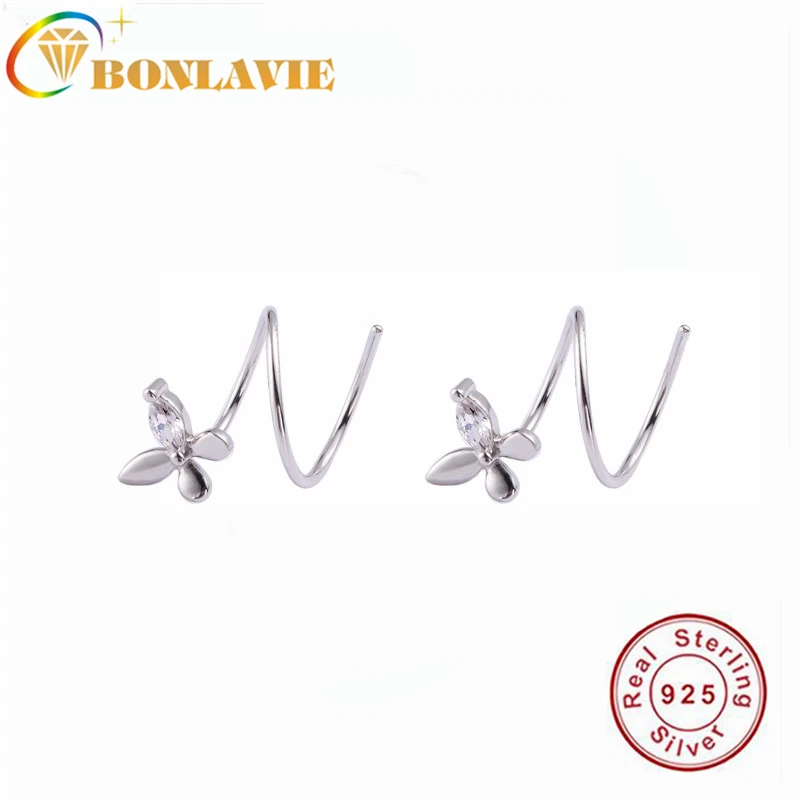 

Bonlavie S925 Silver Rotary Butterfly Earrings Creative form of the auger Butterfly Earrings Female Delicate Special jewelry