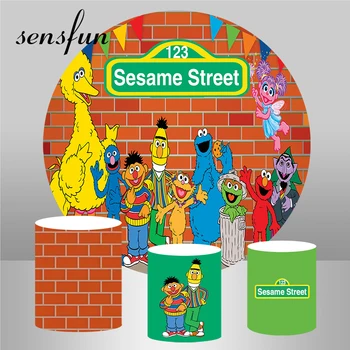 

Round Scene Brick Wall Elmo World Shop Sesame Street Birthday Party Custom Photography Studio Circle Background Backdrop Custom