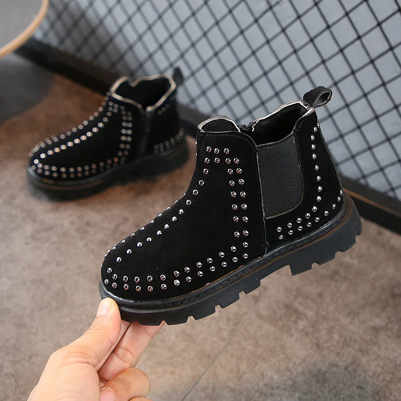 

Girls' Boots Winter plus Velvet 2019 New Style CHILDREN'S Martin Boots Punk Style Men's Rivet Horsehair BOY'S Ankle Boot